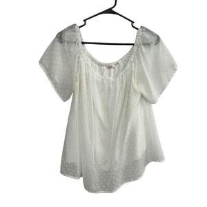 Romantic Swiss Dot Peasant Blouse L White Sheer Boho Cottagecore Prairie Top